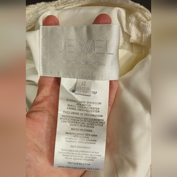 David's Bridal Jewel: Ivory Lace Trumpet Mermaid Sparkle Dress Size 14 - Picture 6 of 9